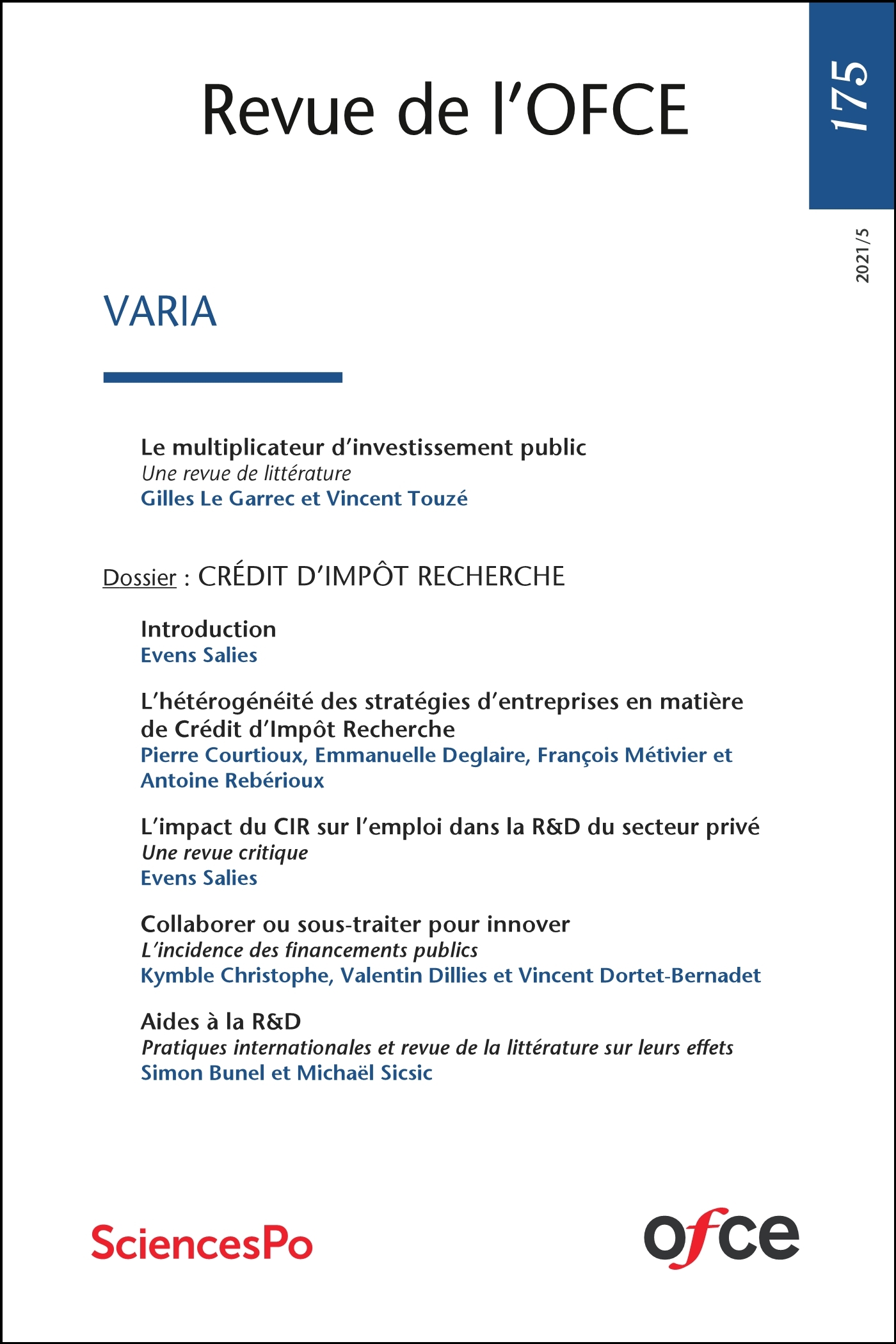 Revue de l'OFCE N°175