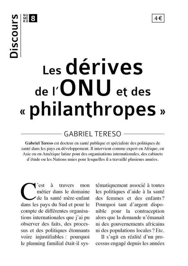 Discours n°8 - Les dérives de l'ONU et des philanthropes