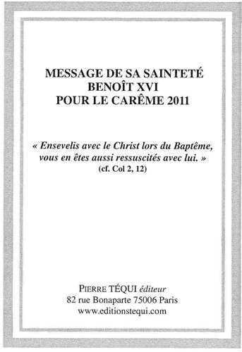 Message de Sa Sainteté Benoît XVI pour le carême 2011