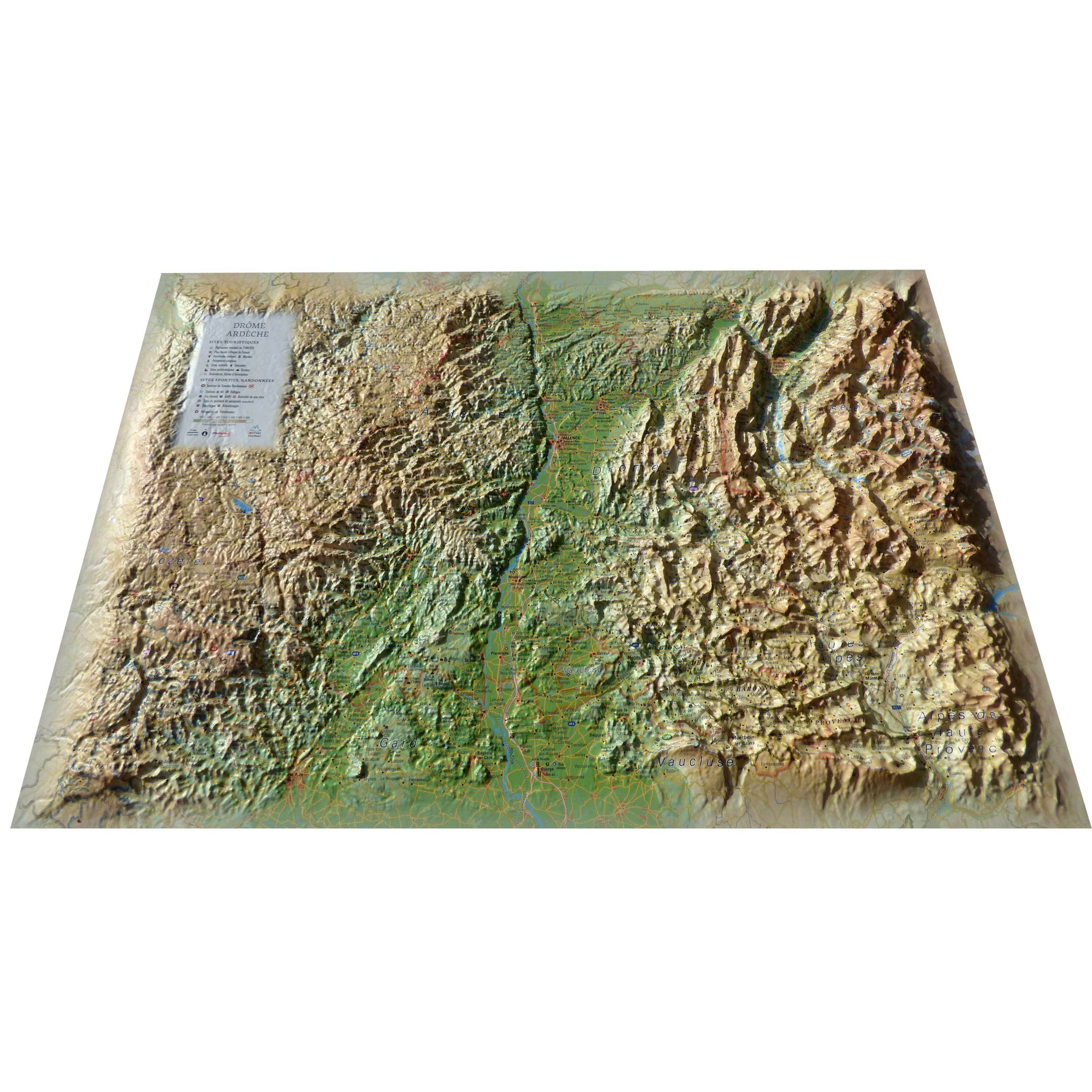 CARTE EN RELIEF DE LA DRÔME-ARDÈCHE