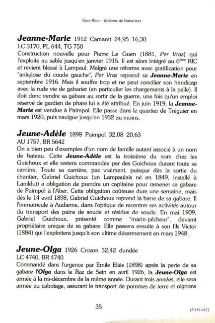 Bateaux de Gabariers - voiliers de charge de Lampaul-Plouarzel, 1900-1950