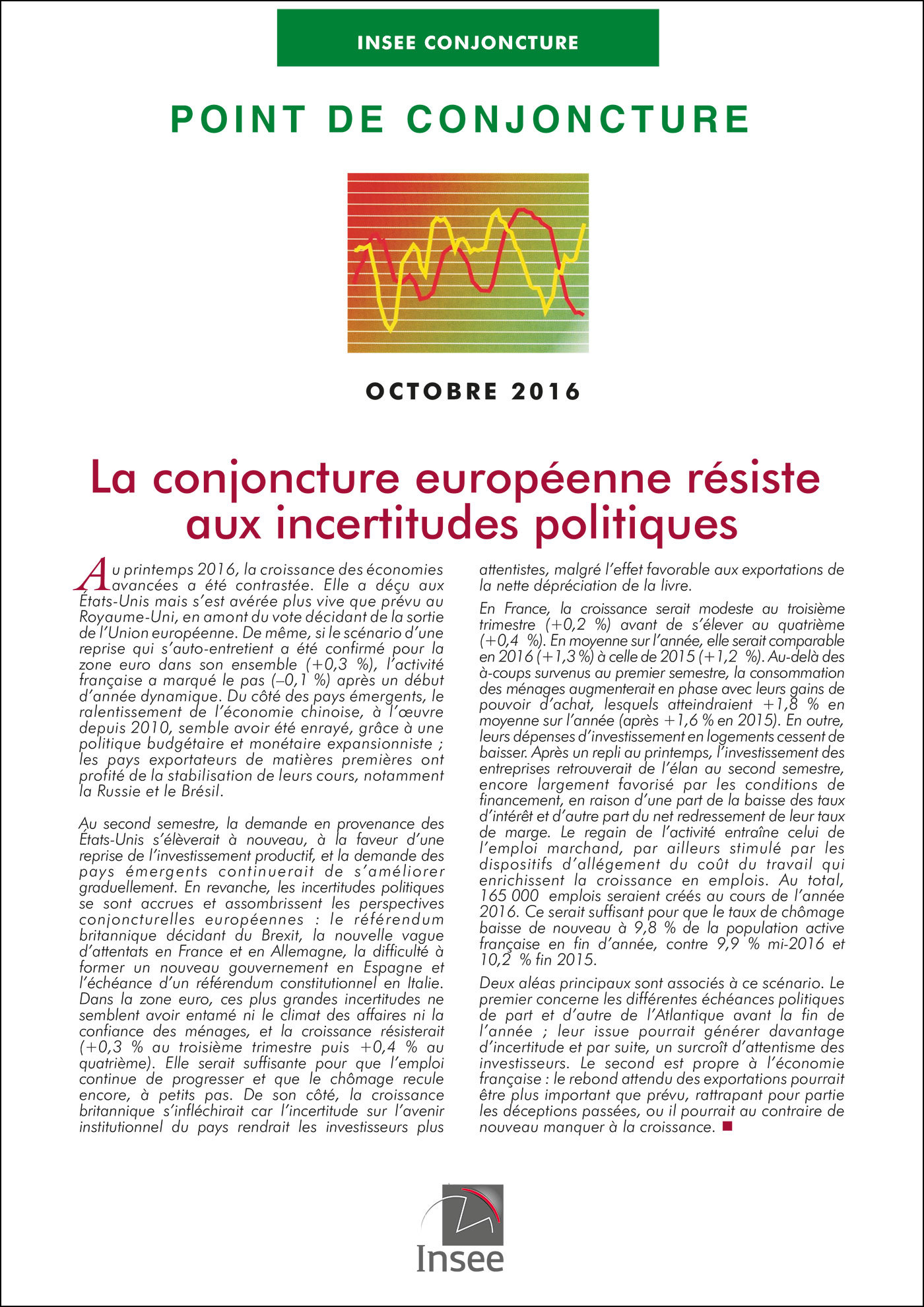 POINT DE CONJONCTURE Octobre 2016