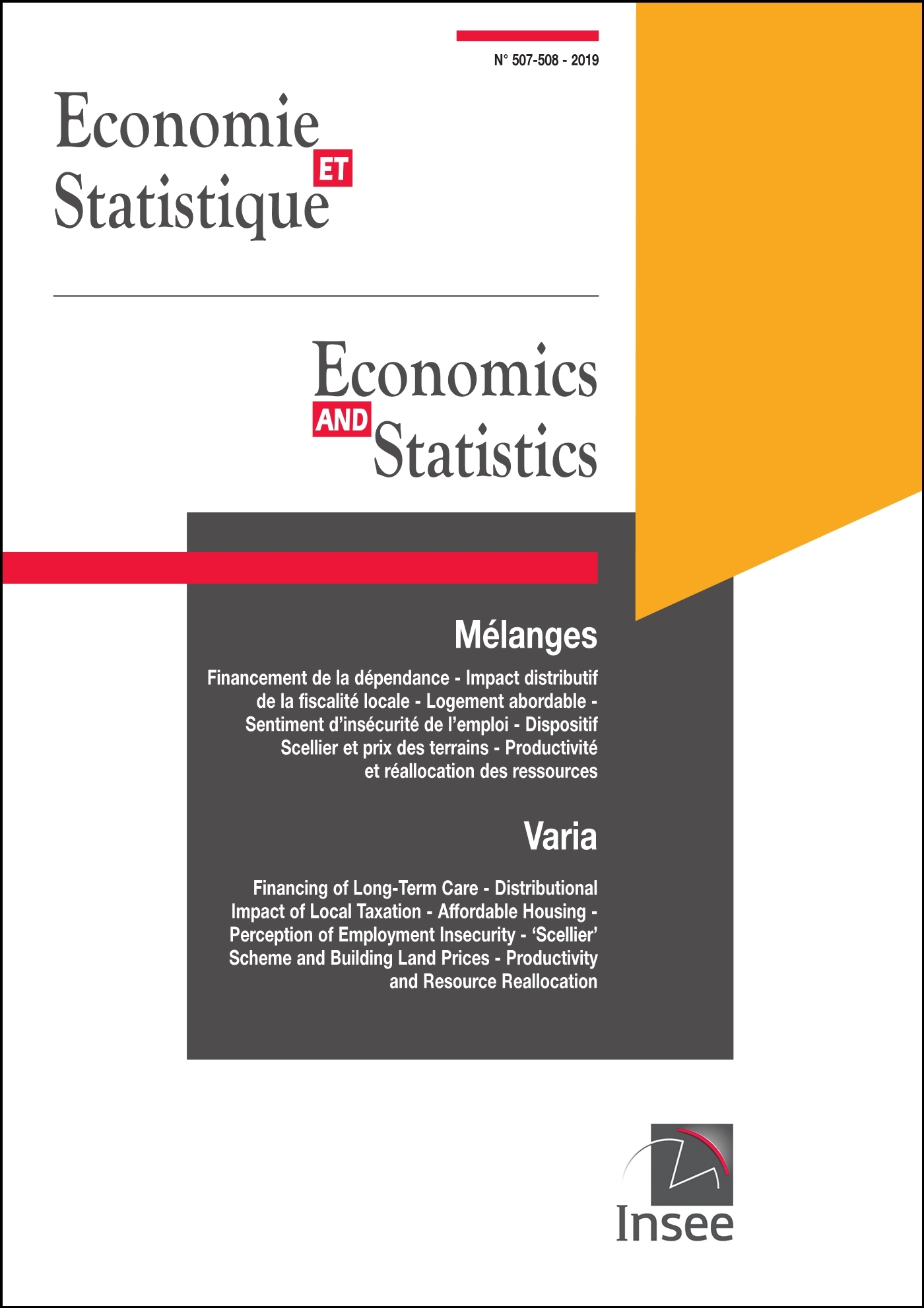 Economie et Statistique/ Economics and Statistics n° 507-508