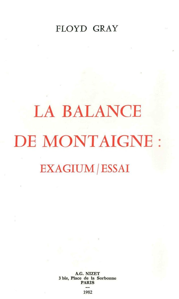 La Balance de Montaigne : exagium/essai