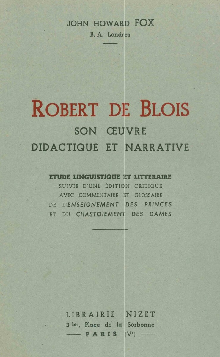 Robert de Blois, son œuvre didactique et narrative