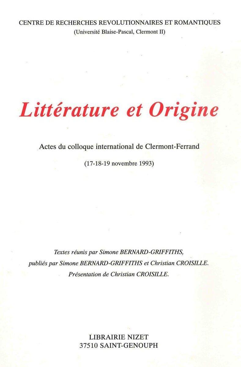 Littérature et Origine