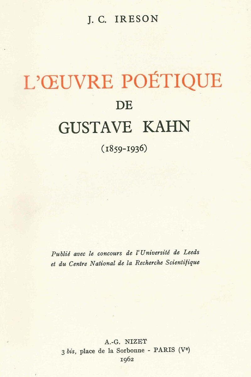 L'Œuvre poétique de Gustave Kahn (1859-1936)