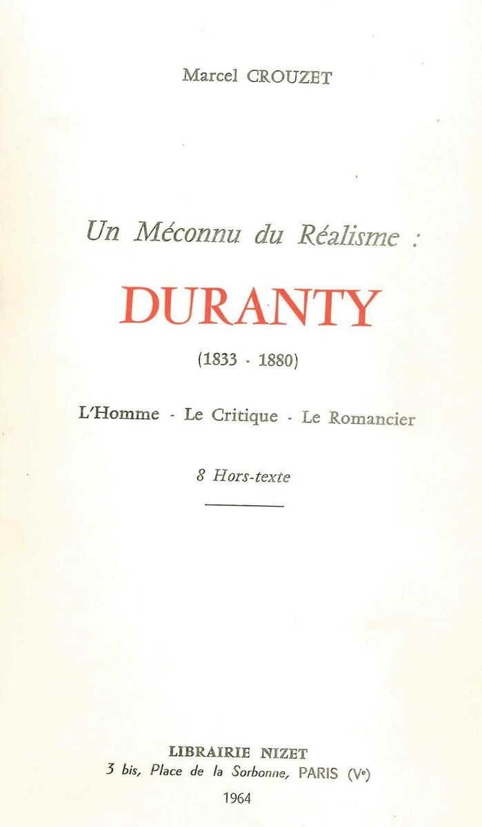Un Méconnu du Réalisme : Duranty (1833-1880)