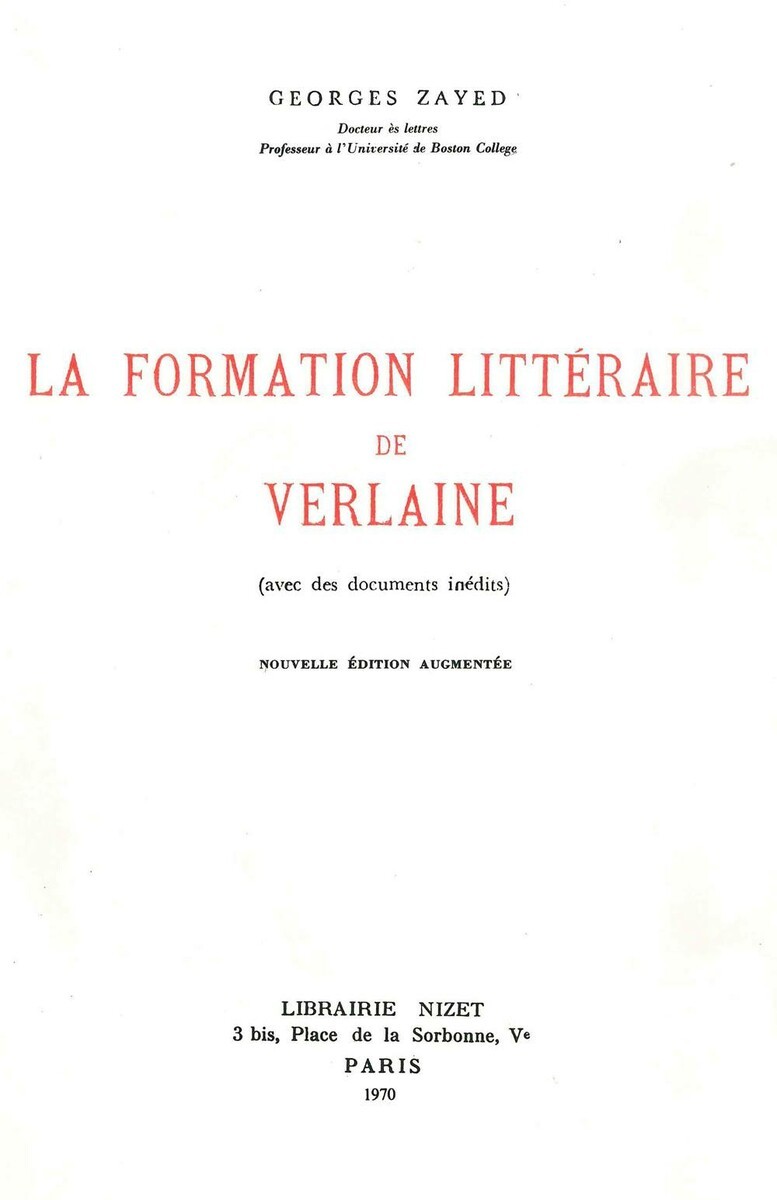 La Formation littéraire de Verlaine