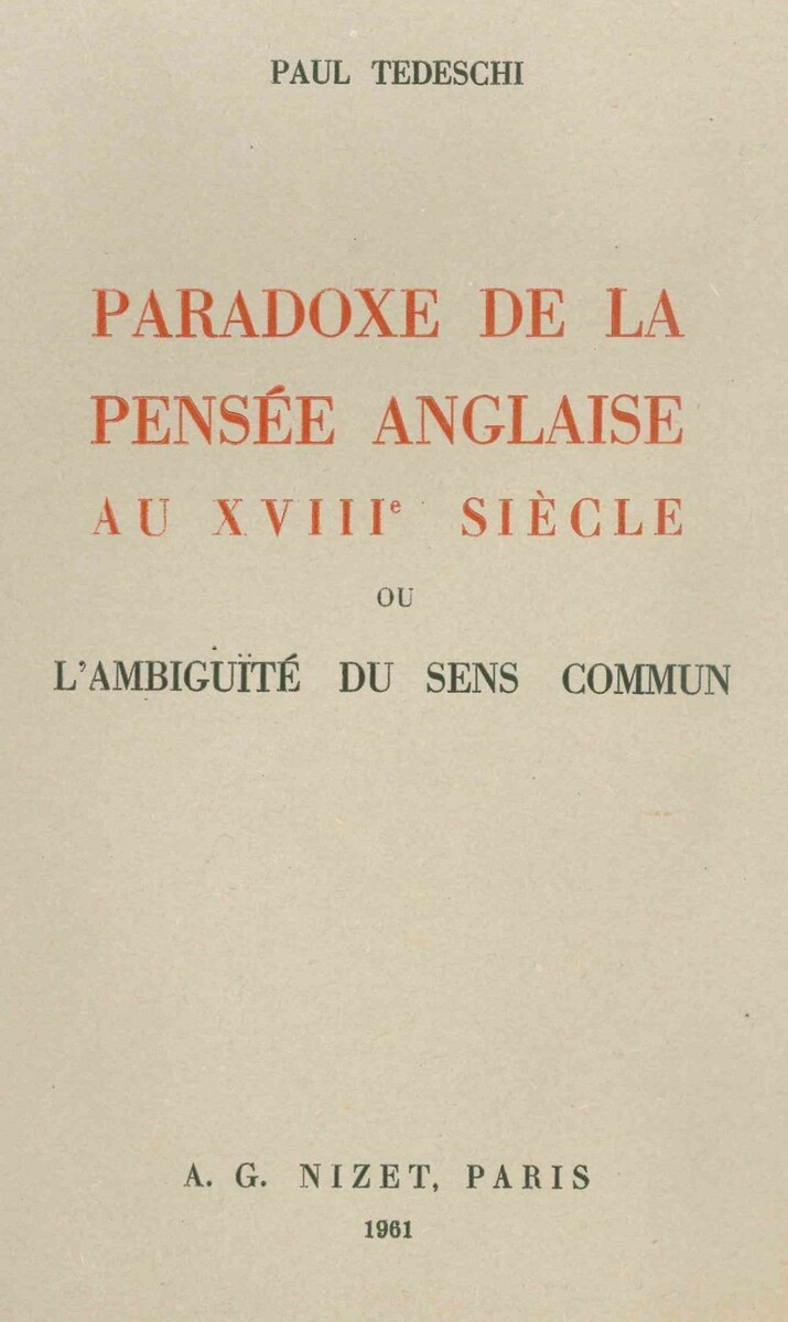 Paradoxe de la pensée anglaise au XVIII° siècle