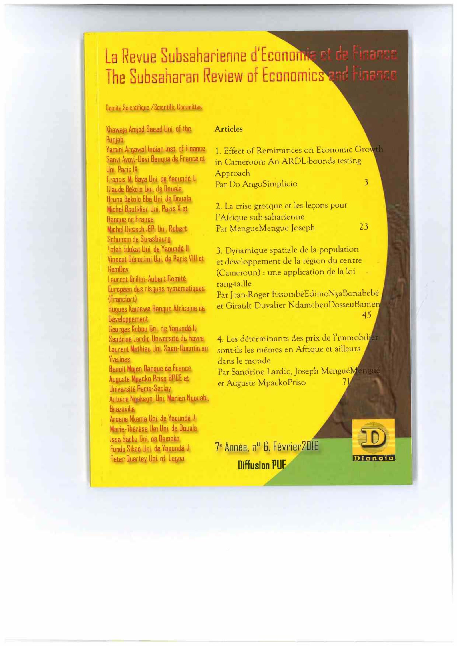 Revue subsaharienne d'économie et de finance