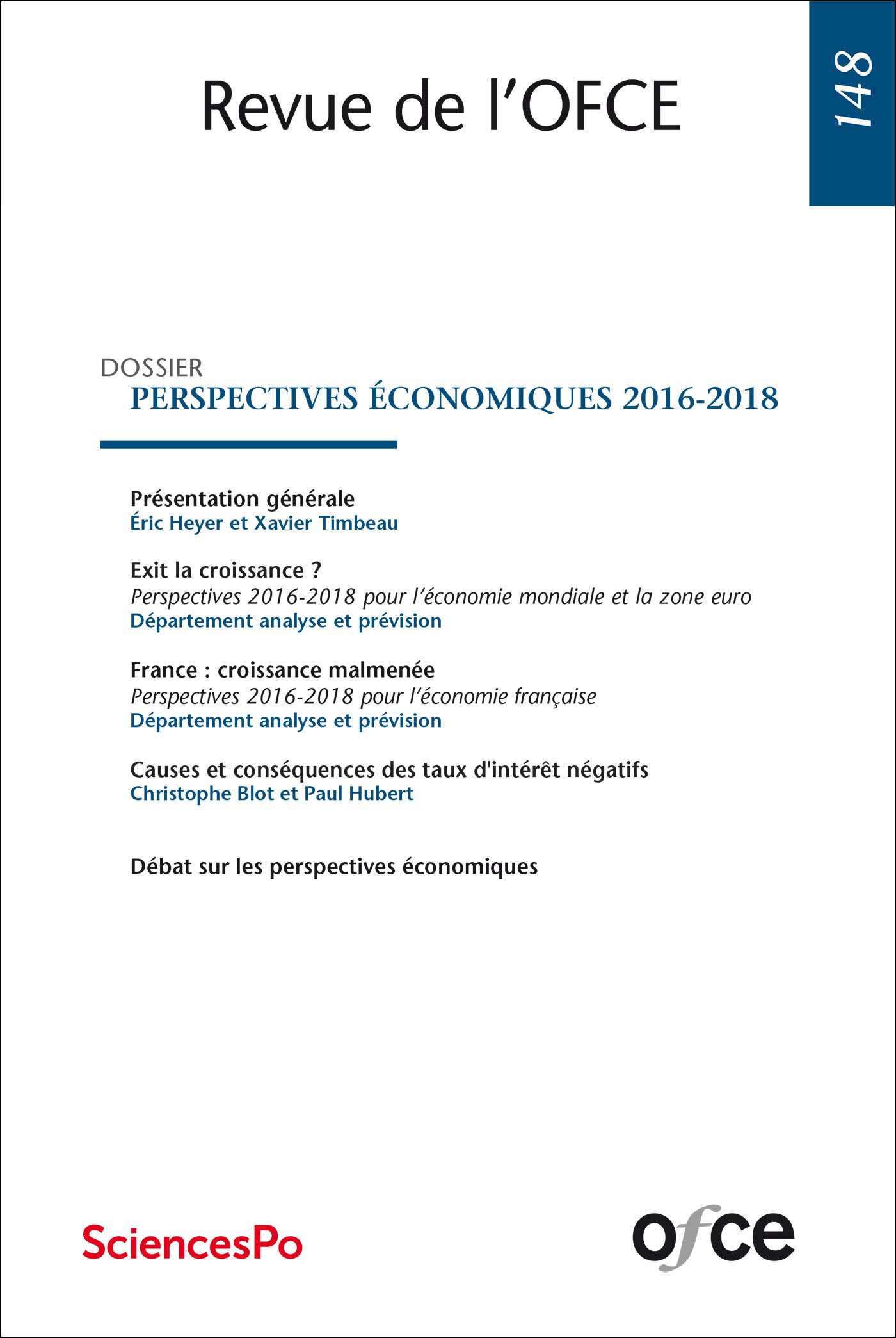 N° 148 : PERSPECTIVES ÉCONOMIQUES 2016-2018