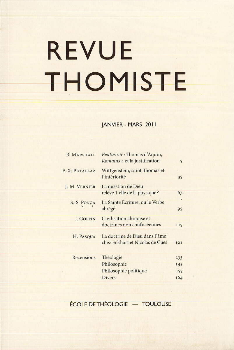 Revue thomiste - N°1/2011