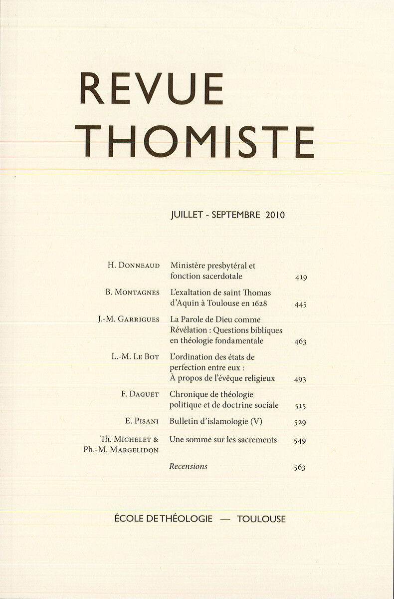 Revue thomiste - N°3/2010