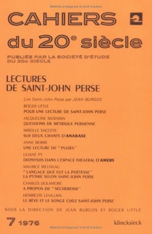 Lectures de saint-john perse/cahiers xxe siecle