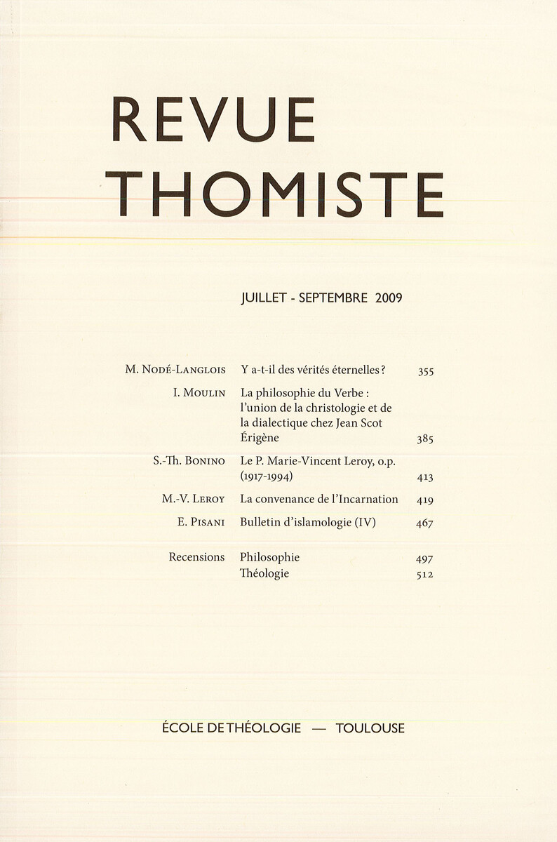 Revue thomiste - N°3/2009