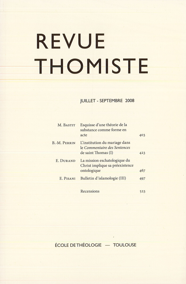 Revue thomiste - N°3/2008