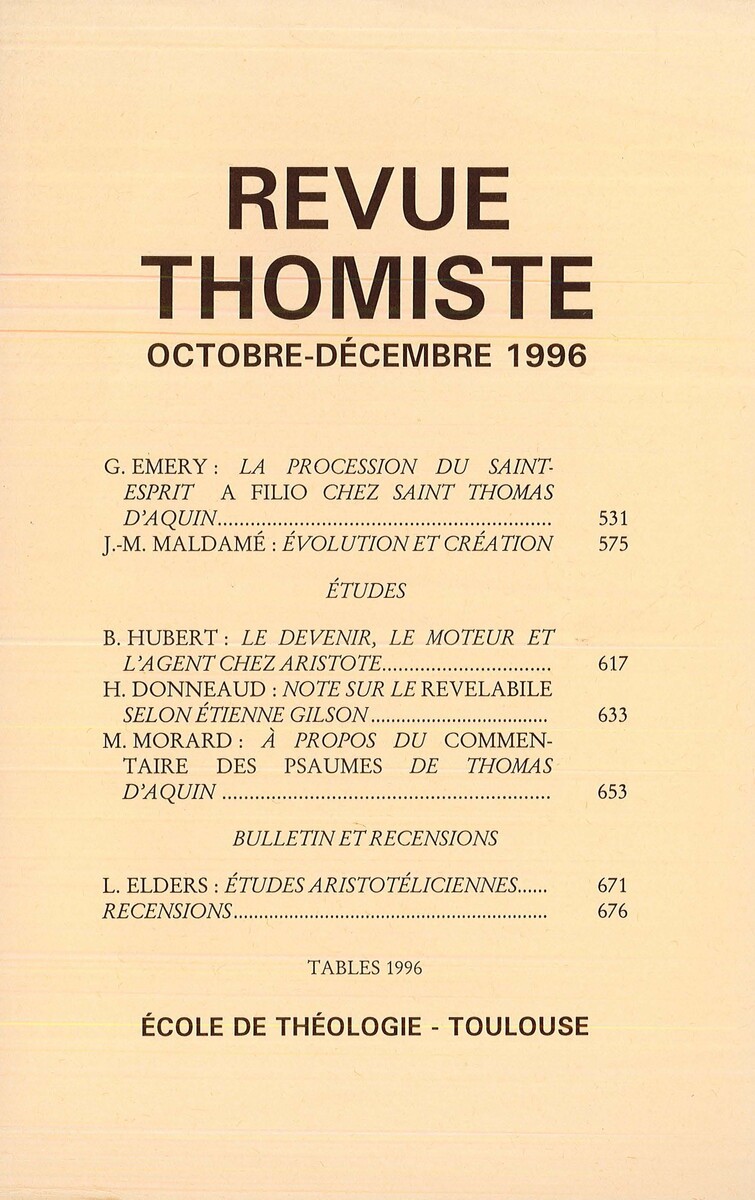 Revue thomiste - N°4/1996