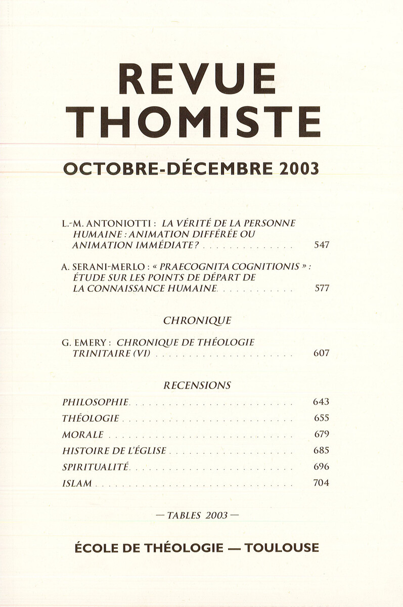Revue thomiste - N°4/2003