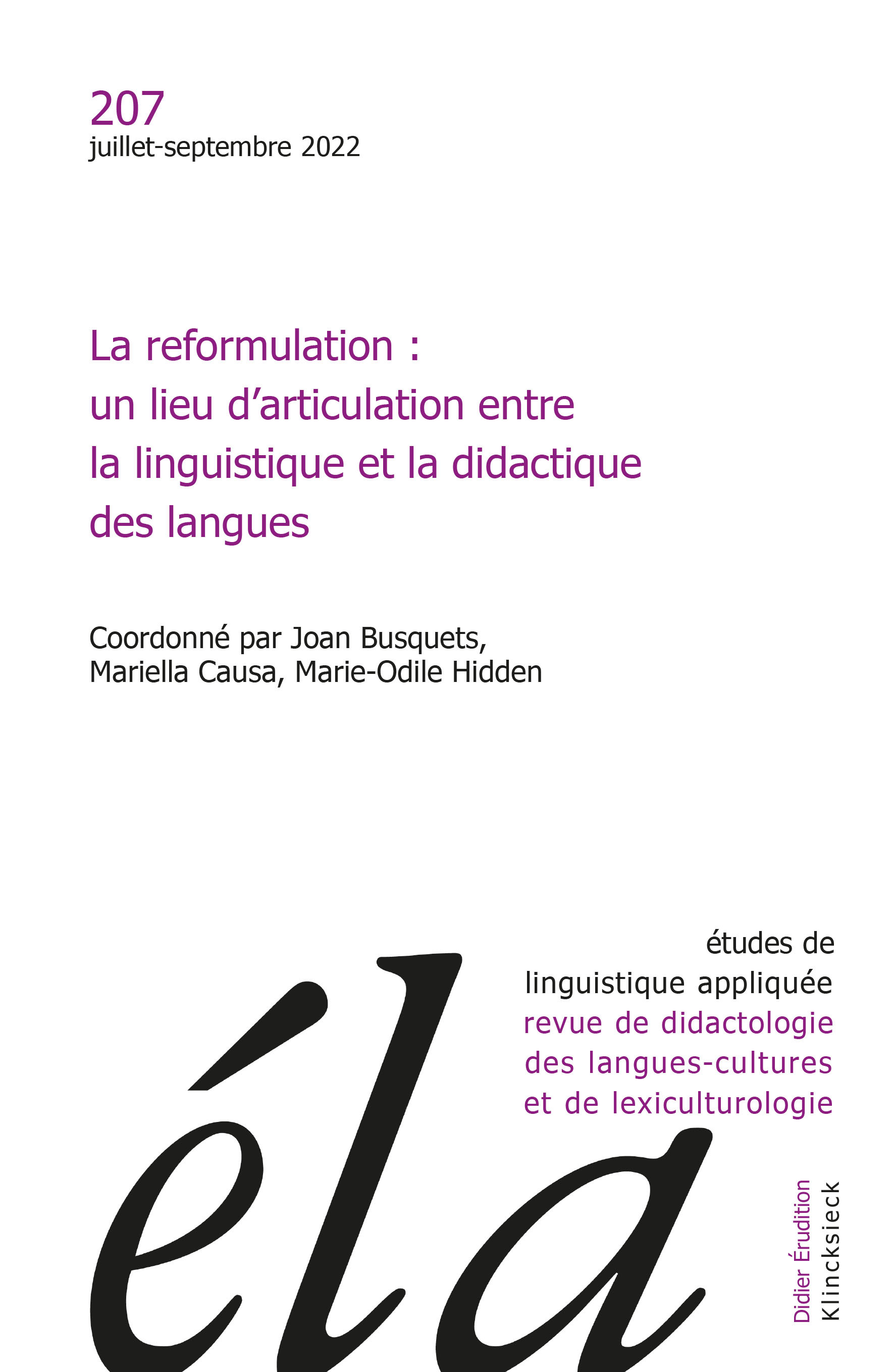 Études de linguistique appliquée - N°3/2022
