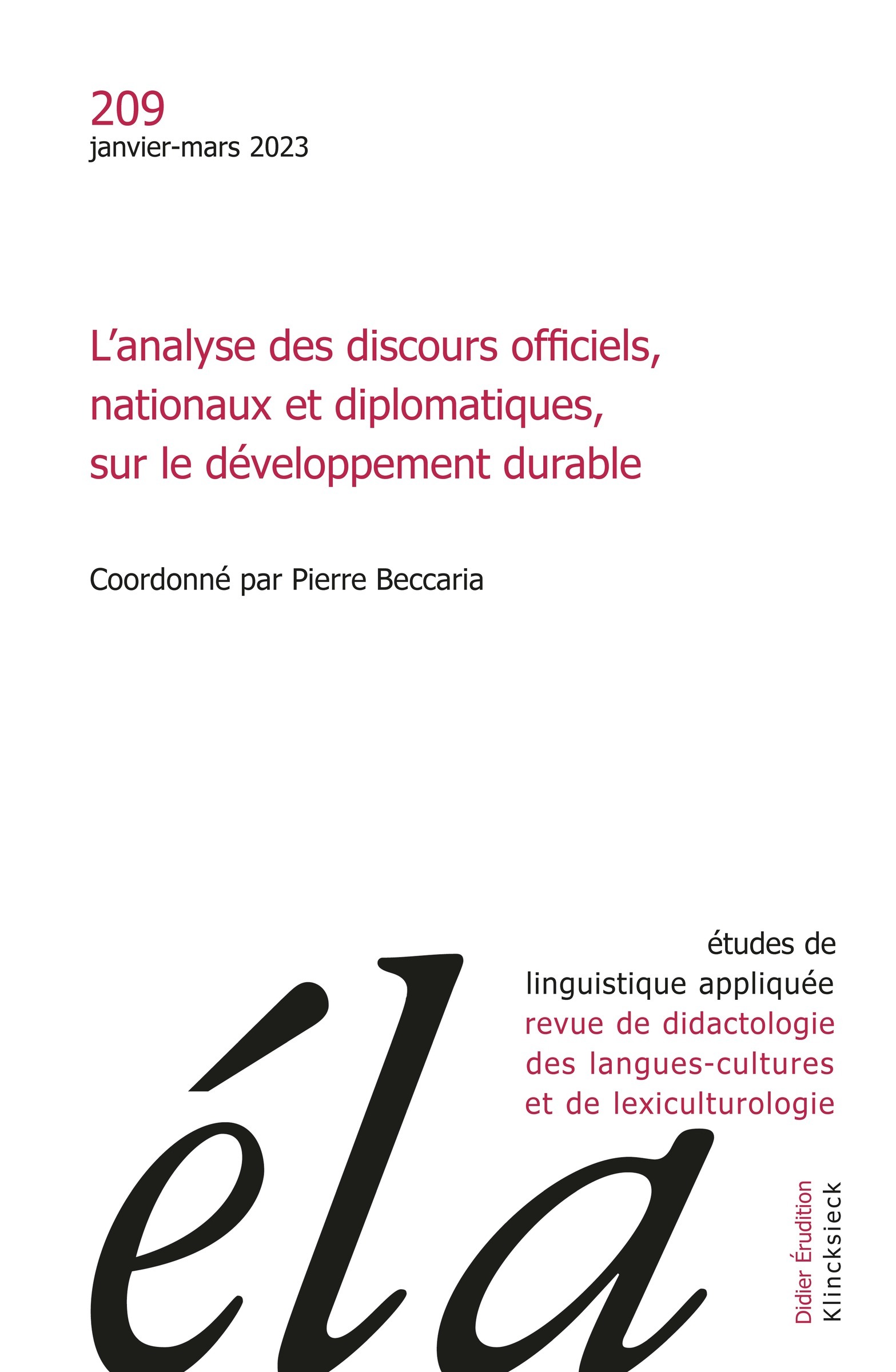 Études de linguistique appliquée - n°1/2023