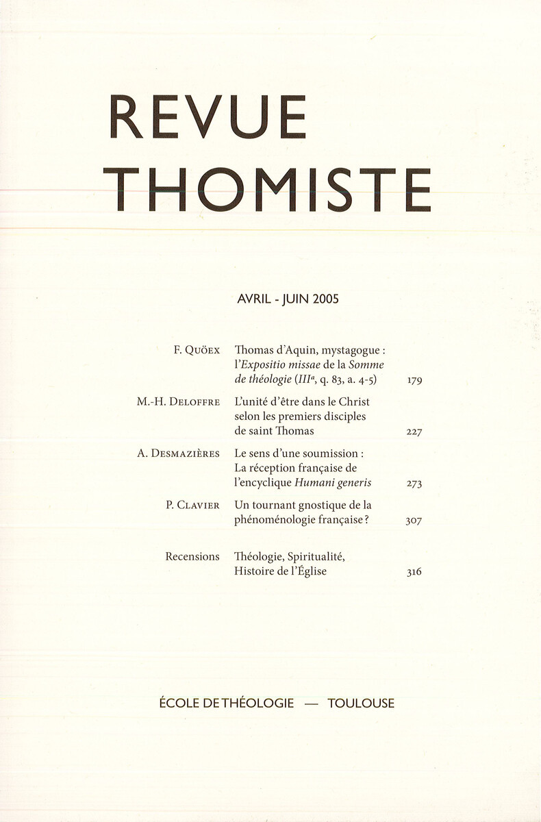 Revue thomiste - N°2/2005