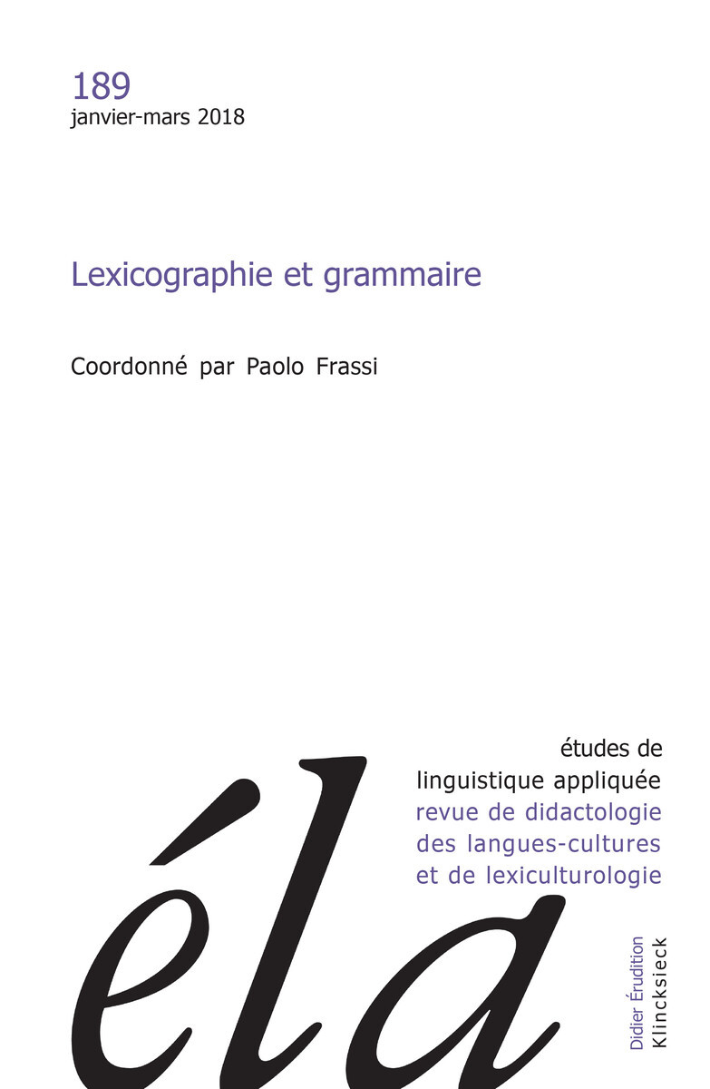 Études de linguistique appliquée - N°1/2018