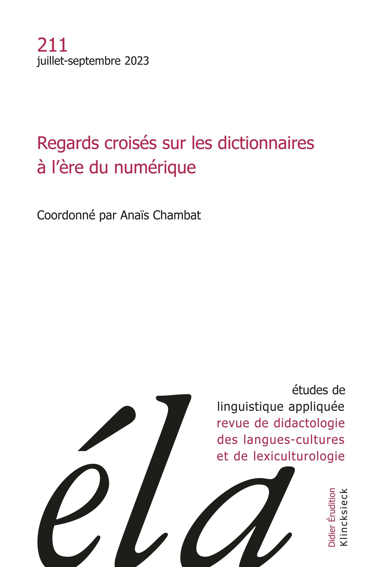 Etudes de linguistique appliquée - n°3-2023