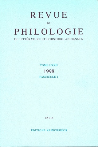 Revue de philologie, de littérature et d'histoire anciennes volume 72