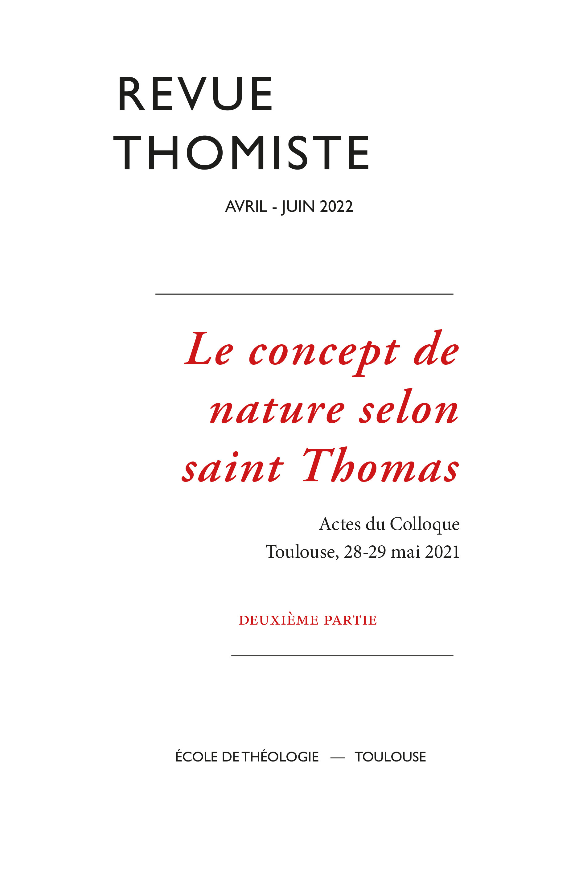 Revue thomiste - N°2/2022