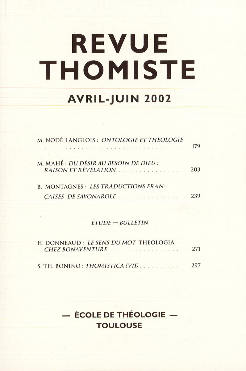 Revue thomiste - N°2/2002