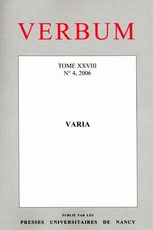 VERBUM, N 4/2006. TOME XXVIII. VARIA