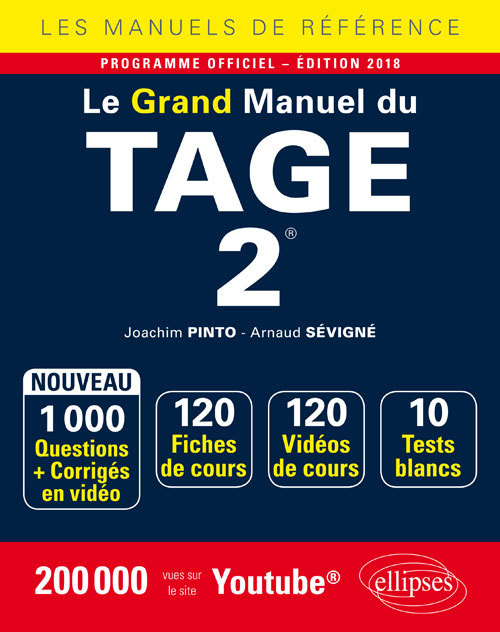 Le Grand Manuel du TAGE 2® - 120 fiches de cours, 10 tests blancs, 1000 questions + corrigés en vidéo - édition 2018