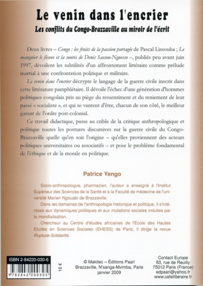 Le venin dans l'encrier. Les conflits du Congo-Brazzaville au miroir de l'écrit