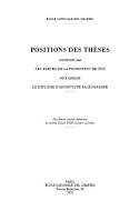 POSITIONS DES THESES 2020. SOUTENUES PAR LES ELEVES DE LA PROMOTION D E 2020 POUR OBTENIR LE DIPLOME