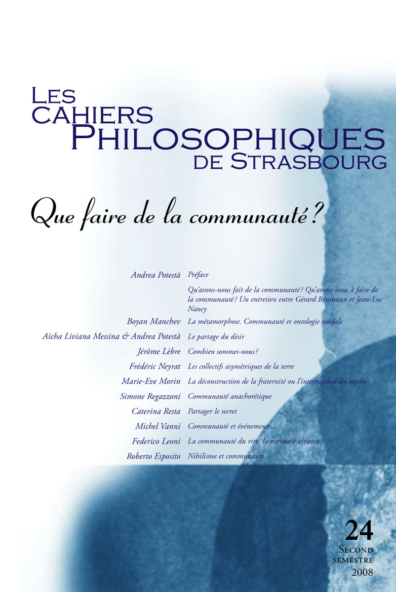 CAHIERS DE STRASBOURG, N. 24 QUE FAIRE DE LA COMMUNAUTE?