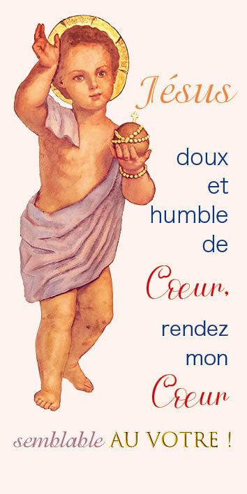 Bébé Jésus ND loretto "Jésus doux et humble de Coeur" Lot de 10 cartes de communion - Vernis 3D
