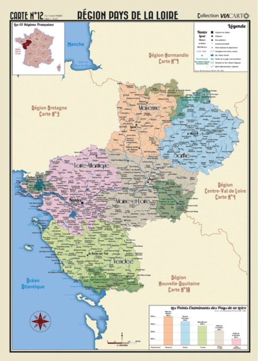 POSTER GEOGRAPHIQUE - PAYS DE LA LOIRE - 50 X 70