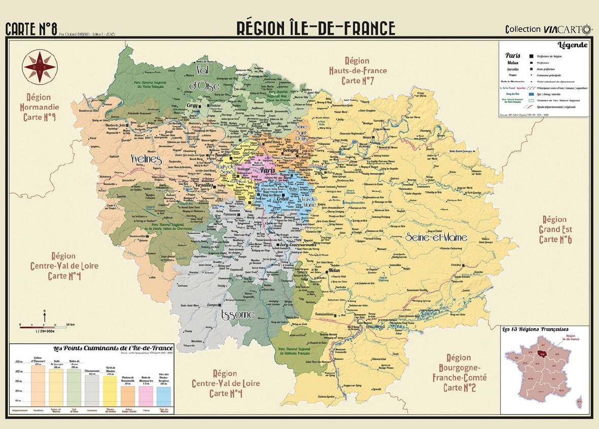 POSTER GEOGRAPHIQUE - ILE - DE - FRANCE - 70 X 50