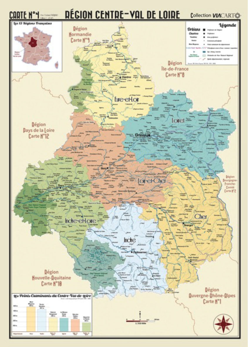 POSTER GEOGRAPHIQUE - CENTRE - VAL - DE - LOIRE - 50 X 70