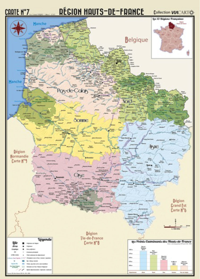 POSTER GEOGRAPHIQUE - HAUTS - DE - FRANCE - 50 X 70