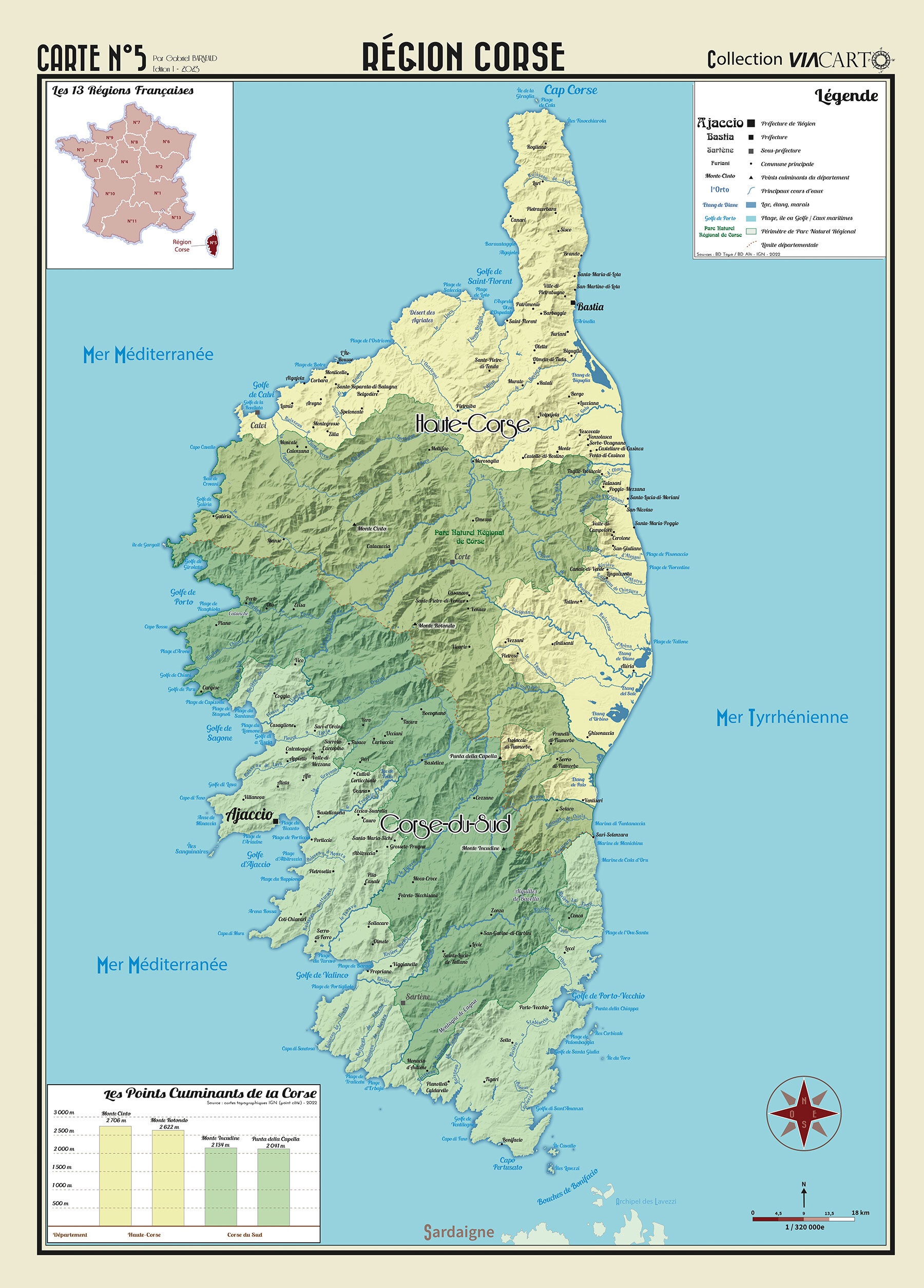 POSTER GEOGRAPHIQUE - CORSE - 50 X 70