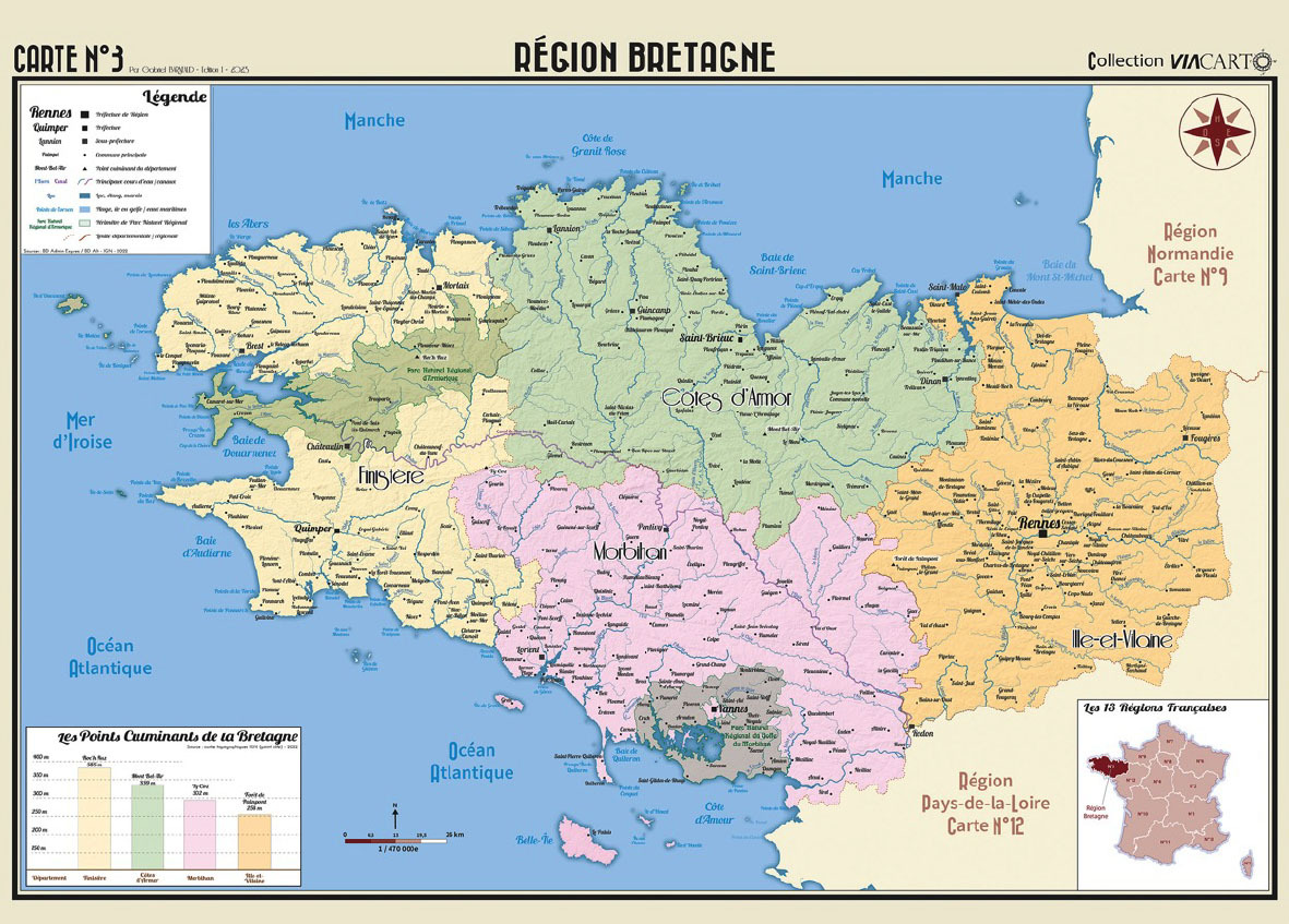 POSTER GEOGRAPHIQUE - BRETAGNE - 70 X 50