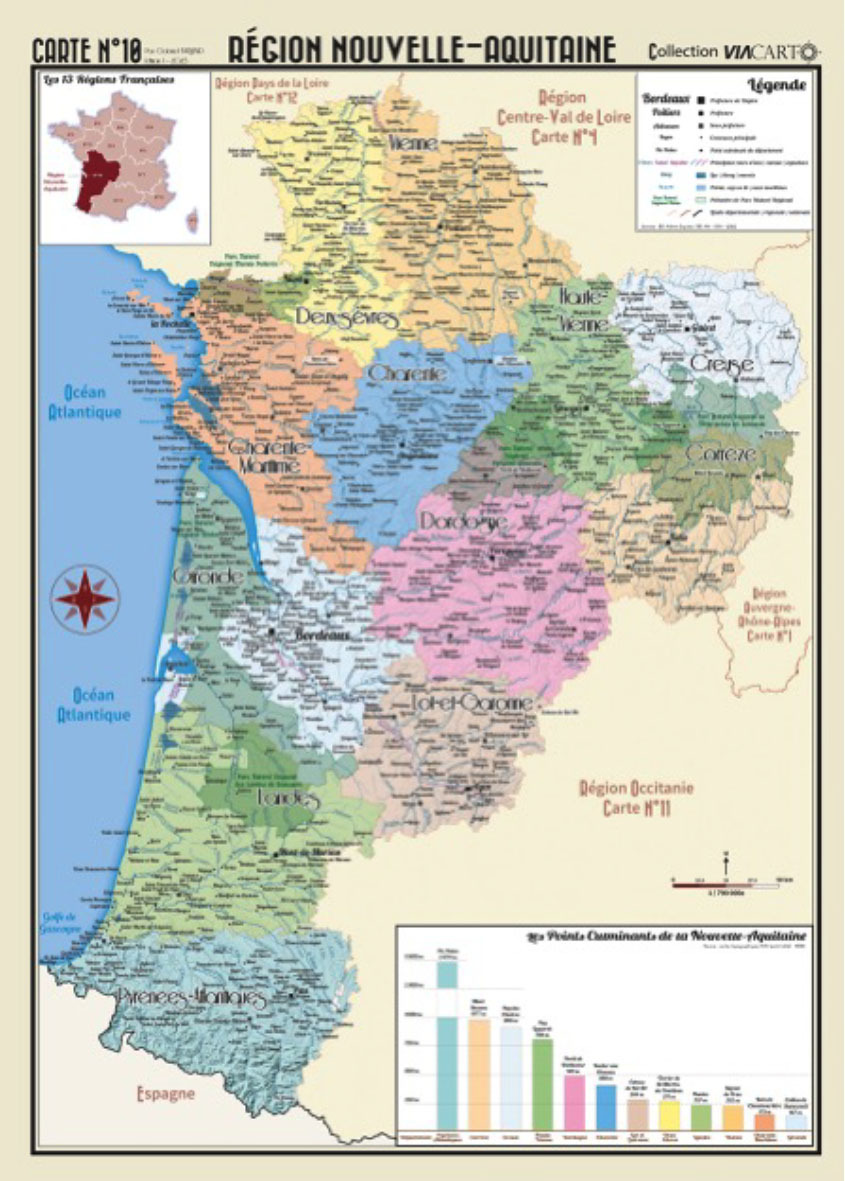 POSTER GEOGRAPHIQUE - NOUVELLE - AQUITAINE - 50 X 70