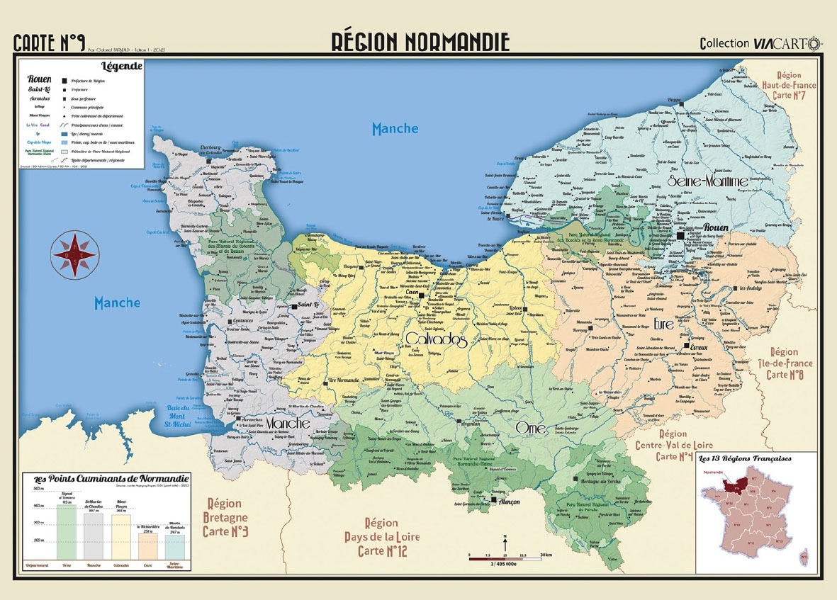 POSTER GEOGRAPHIQUE - NORMANDIE - 70 X 50