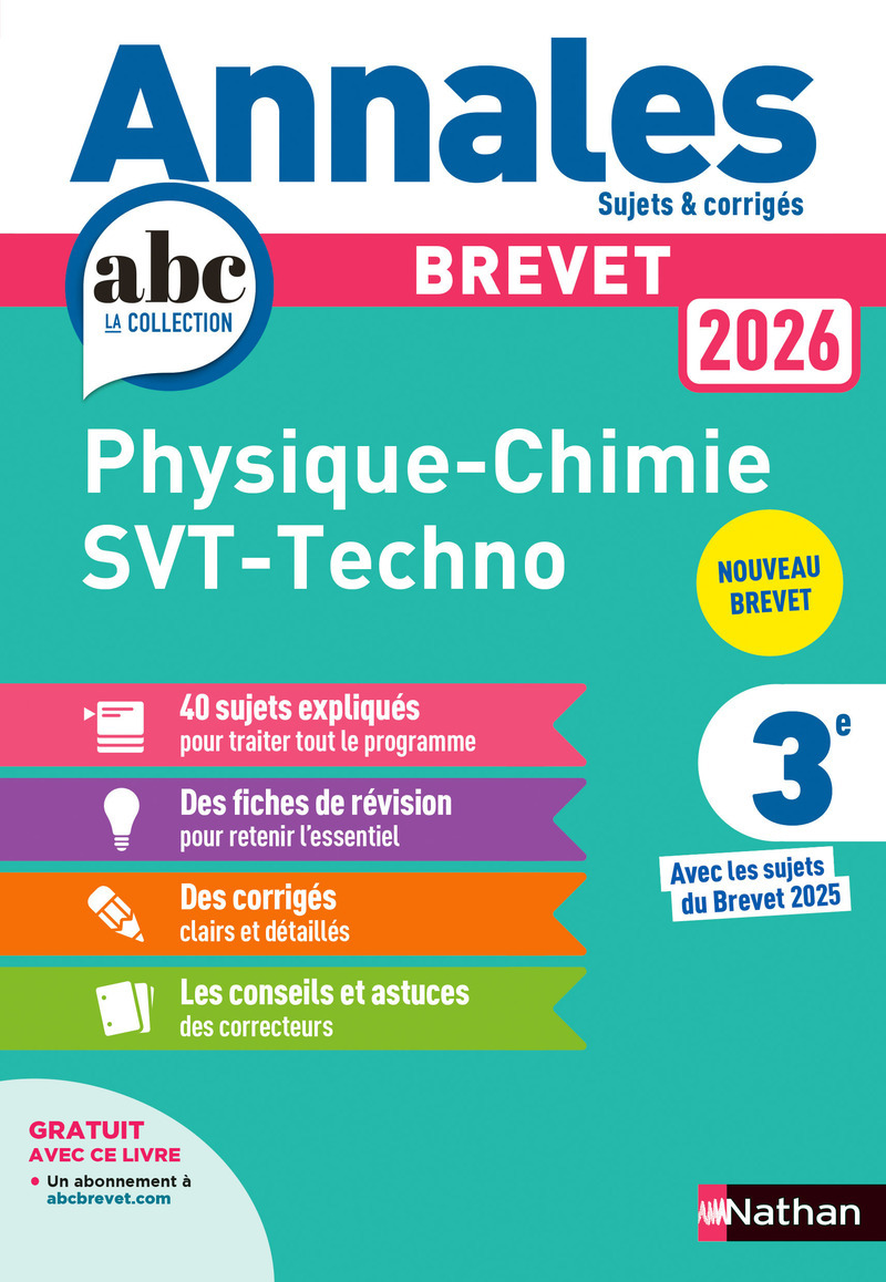 Annales Brevet Physique Chimie - SVT - Techno 2026 - Corrigé