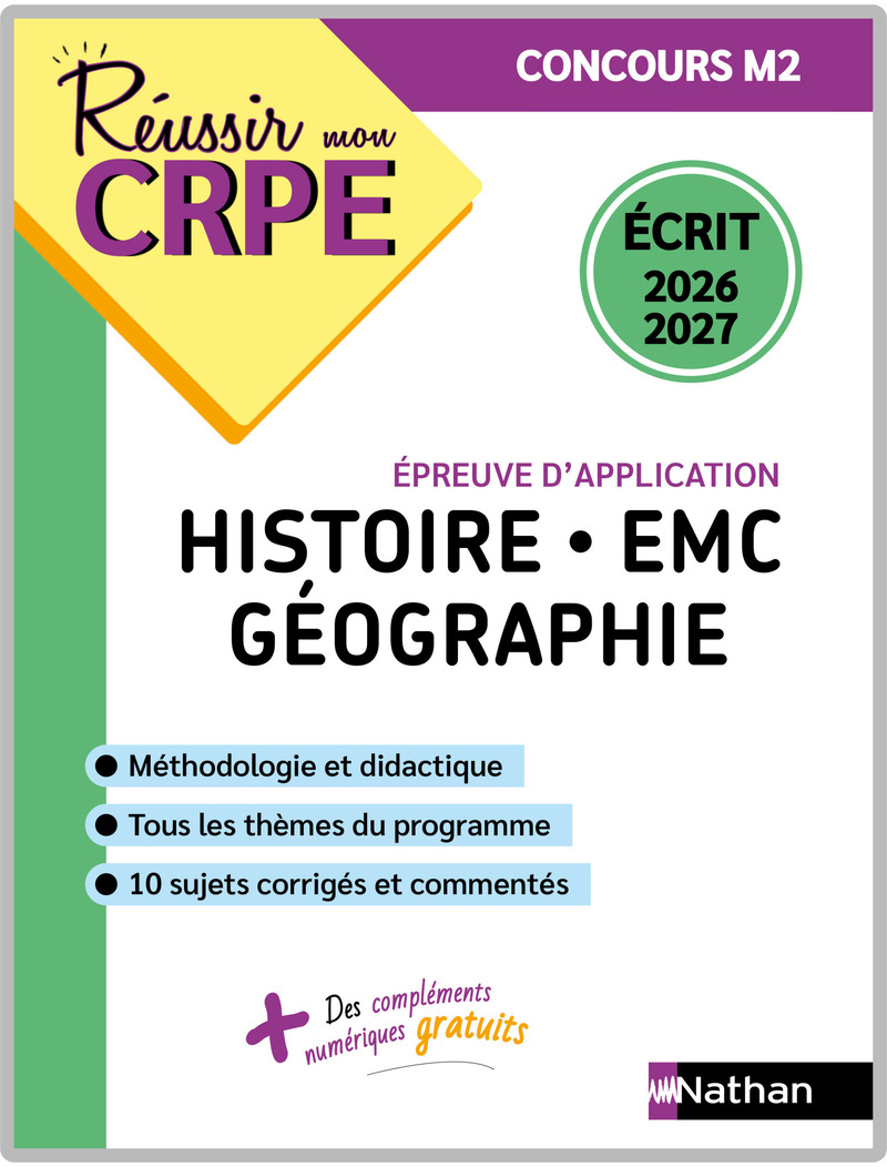 Réussir mon CRPE Histoire Géographie EMC épreuve d'admissibilité écrit M2 - 2026-2027