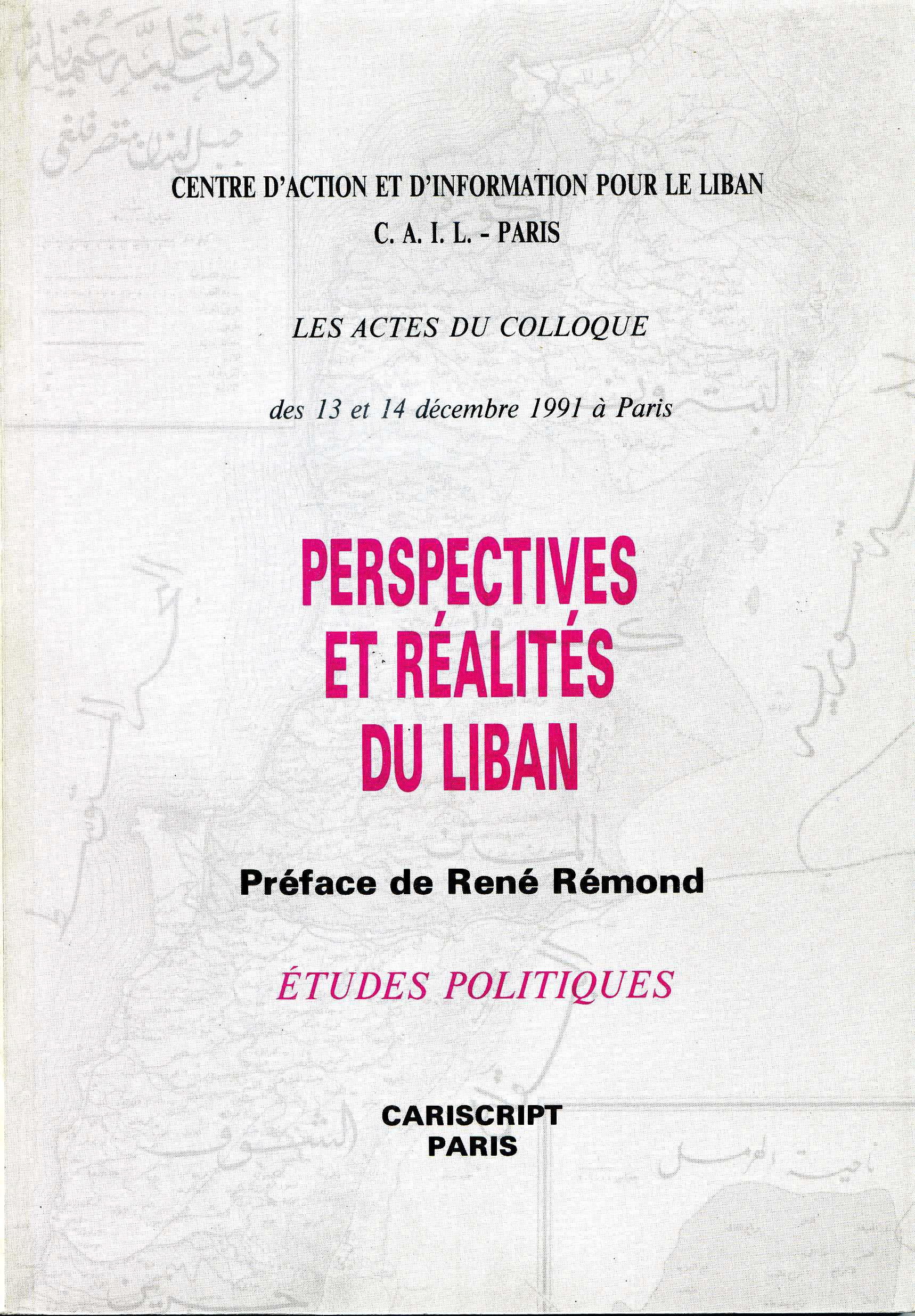 Perspectives et réalités du Liban Préface de René Rémond