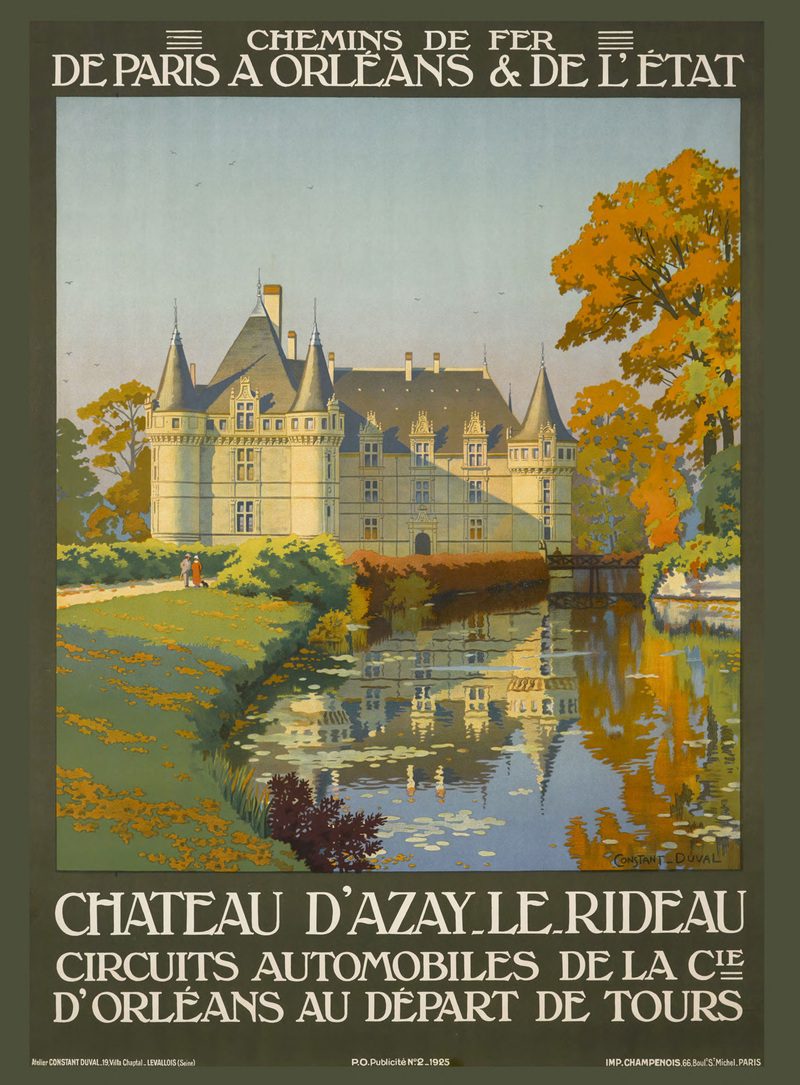Affiche du Château d'Azay-le-Rideau - Circuits automobiles de la compagnie d'Orléans au départ de Tours
