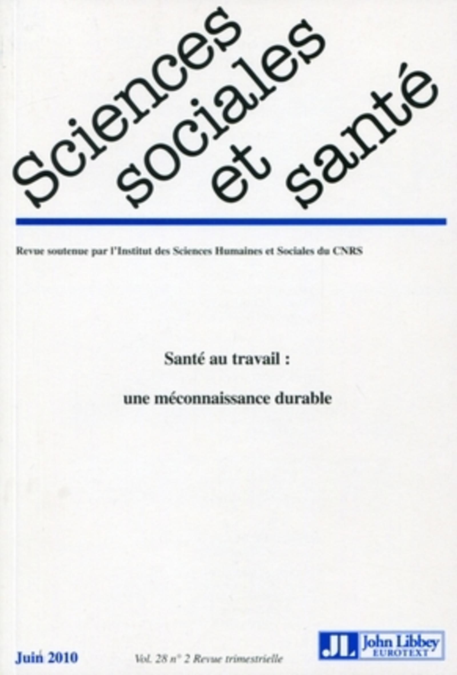 Revue sciences sociales et santé - Vol. 28 - N°2 - Juin 2010